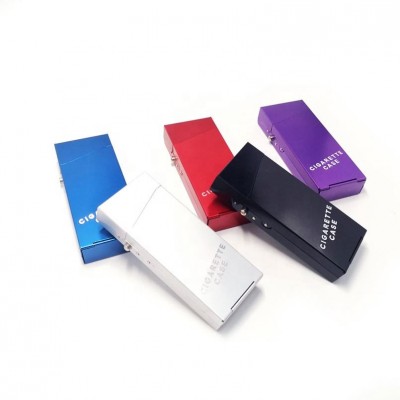 plastic cigarette holder box and aluminium metal Cigarette Case with build in rechargeable LOGO Lighter